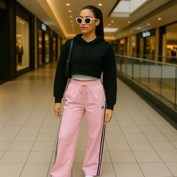 Adidas Pink Track Pants Women's Size S Straight Leg Athleisure 3 Stripe Logo Y2K - Picture 2 of 15